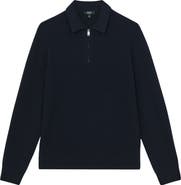Reiss Hamilton Textured Long Sleeve Wool Quarter Zip Polo