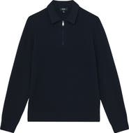 Reiss Hamilton Textured Long Sleeve Wool Quarter Zip Polo