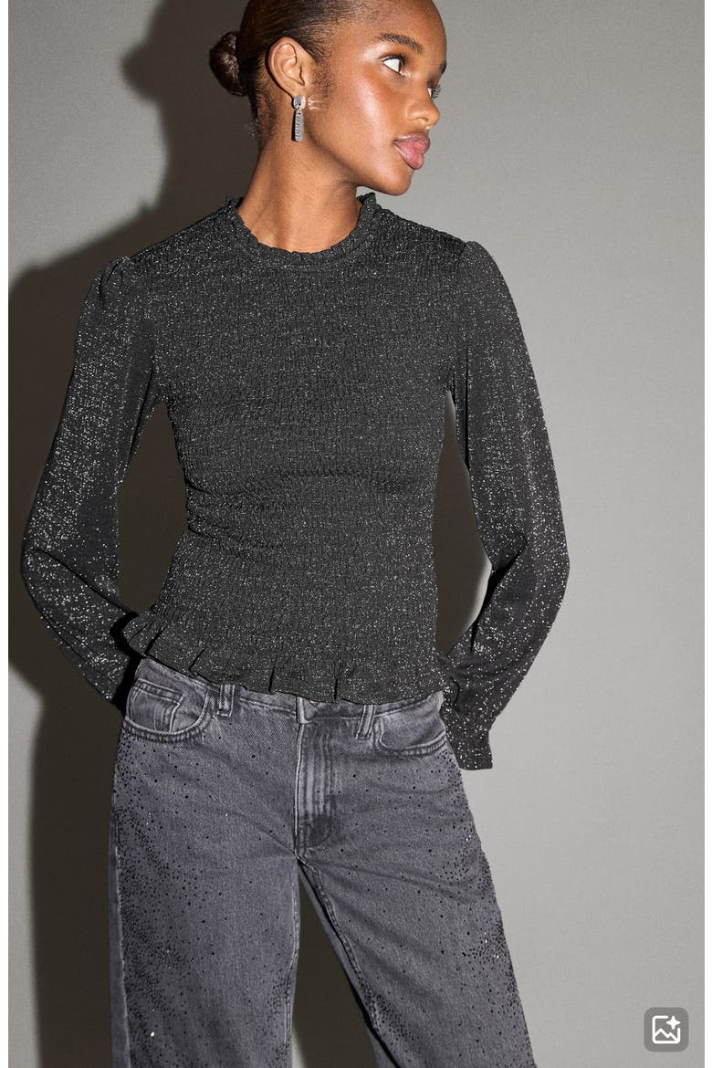 Ruffle Long Sleeve Top, Alternate, color, BLACK