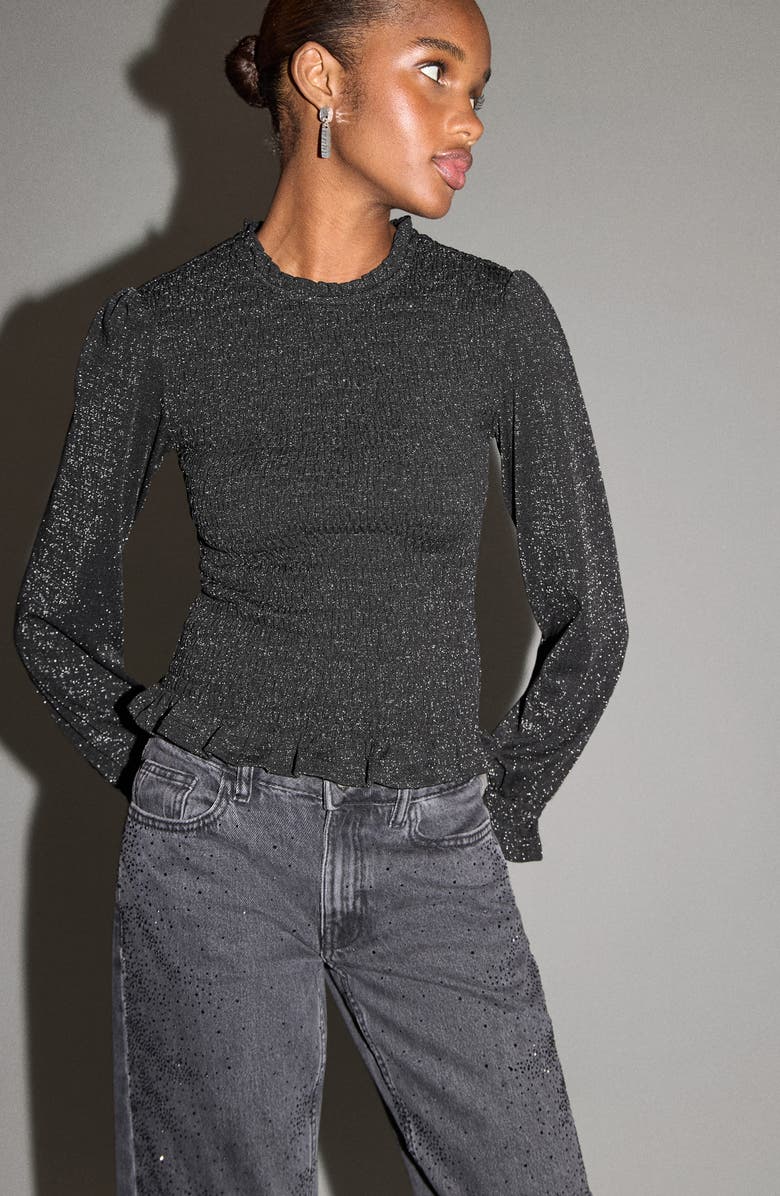 MANGO TEEN Ruffle Long Sleeve Top, Alternate, color, Black