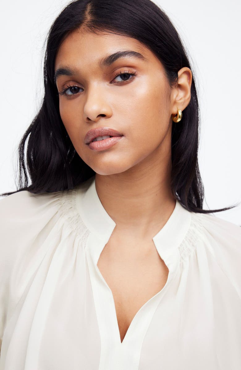 Madewell Shirred Long Sleeve Silk Top, Alternate, color, Winter White