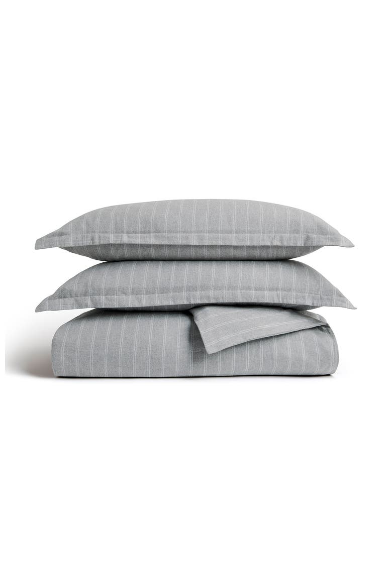 Flannel Stripe Brushed Cotton Duvet Cover Sets, Main, color, Silver