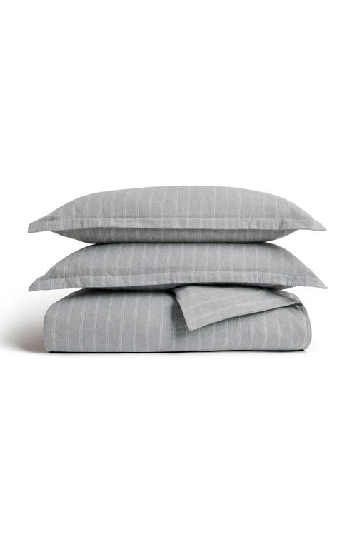 Christy Flannel Stripe Brushed Cotton Duvet Cover Sets In Silver