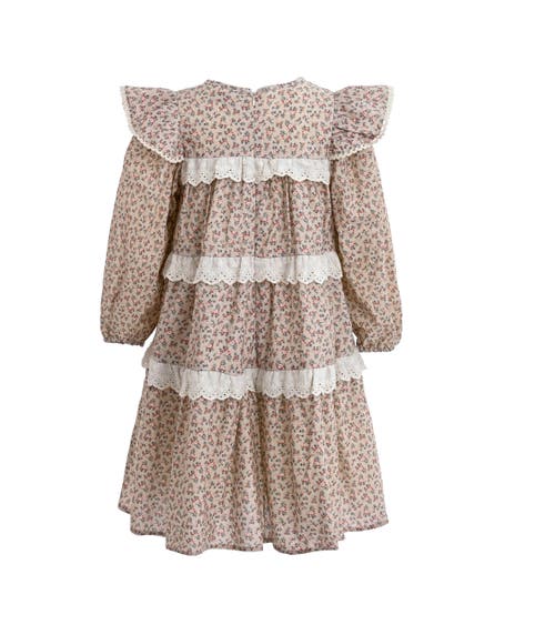 Sweet Cactus Floral Lace Tiered Dress In Neutral