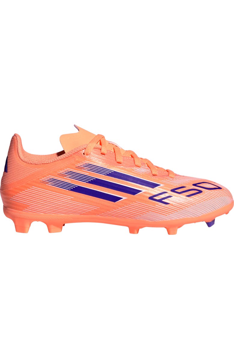 adidas Kids' F50 League Firm/Multiground Soccer Cleat, Alternate, color, Beam Orange/ Lucid Blue/ White