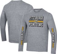 Champion Men's Champion Heather Gray Pittsburgh Penguins Tri-Blend Dual-Stripe Long Sleeve T-Shirt