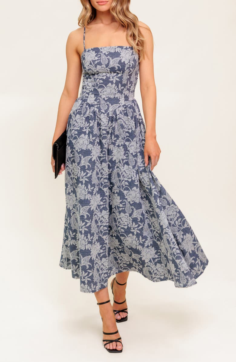 FLYING TOMATO Jacquard Midi Dress, Alternate, color, Denim Blue