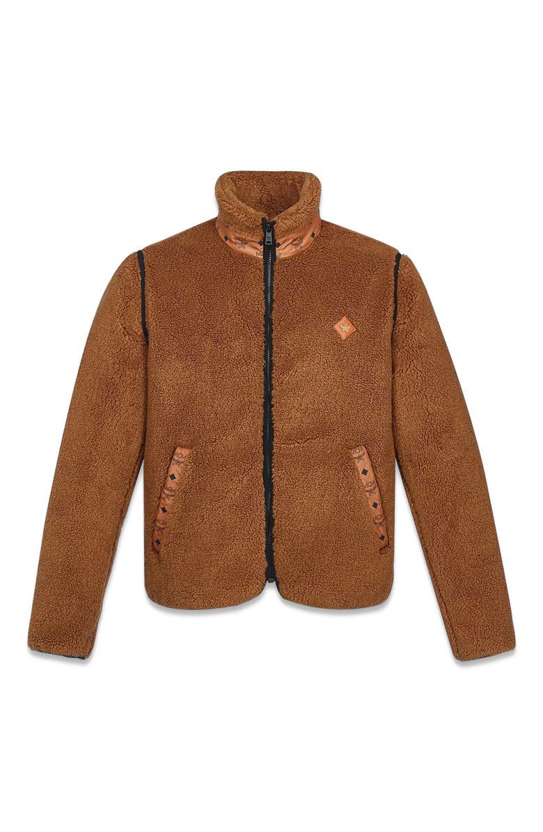 MCM Fleece Jacket w/ Detachable Sleeves in Faux Fur, Alternate, color, Cognac
