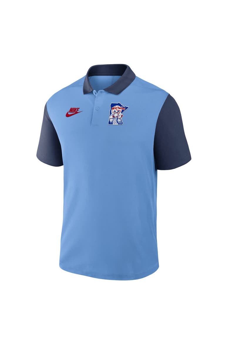 Men's Nike Light Blue/Navy Minnesota Twins Cooperstown Collection Color-Block Victory Performance Polo, Alternate, color, Light Blue