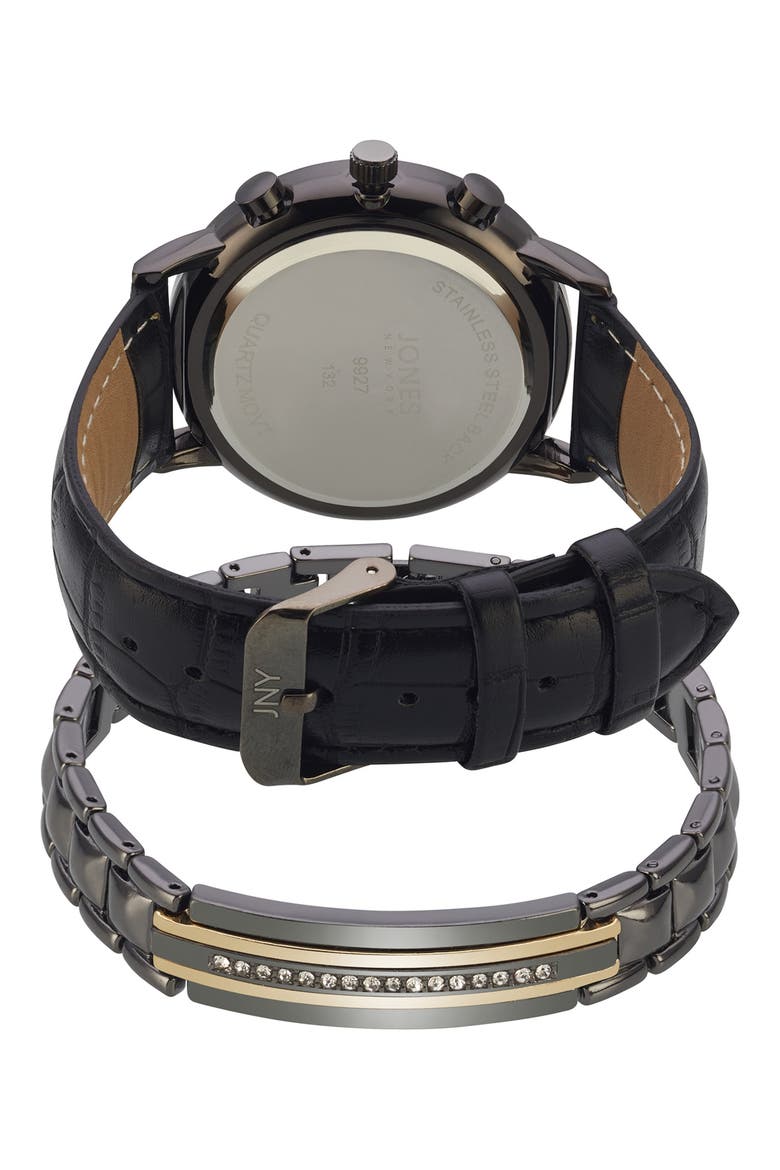 Three-Hand Quartz Bracelet Watch & ID Bracelet Set, Alternate, color, BLACK