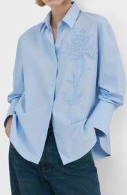 MANGO Embroidered Floral Button-Up Shirt