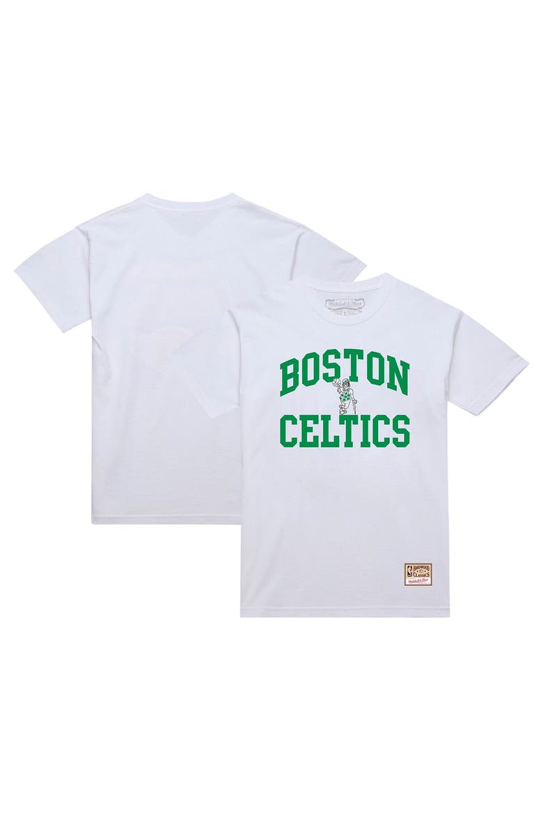 Men's Mitchell & Ness White Boston Celtics Hardwood Classics Vintage Warm Up T-Shirt, Main, color, White