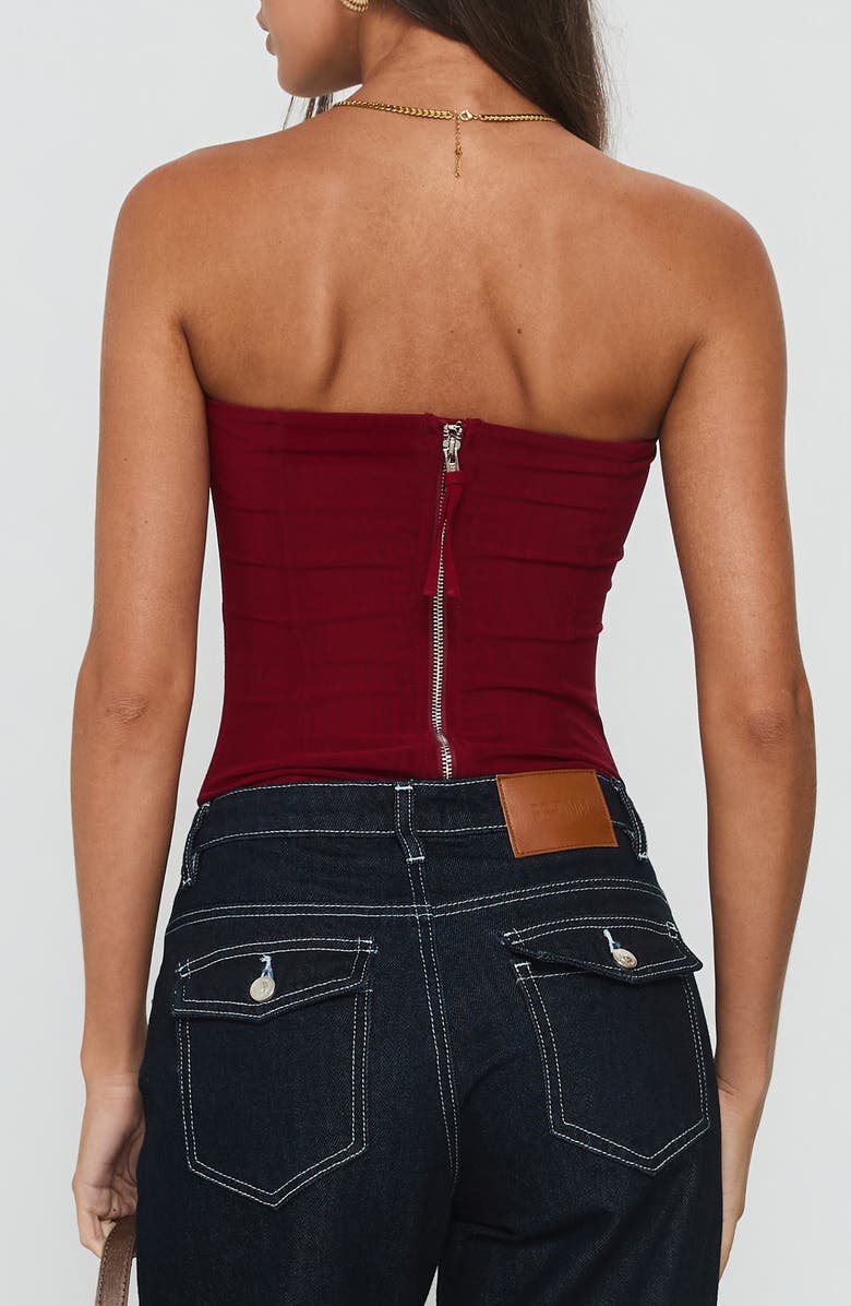 Princess Polly Oscuro Strapless Mesh Corset Top, Alternate, color, Berry