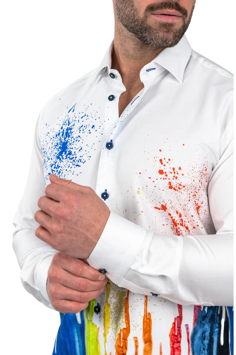 Fibonacci Dripped White Contemporary Fit Button-Up Shirt, Alternate, color, WHITE