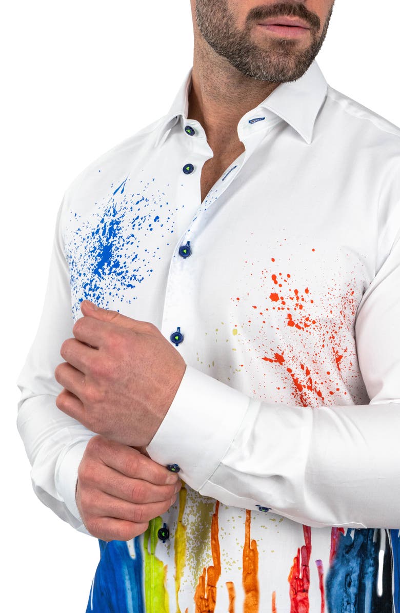 Maceoo Fibonacci Dripped White Contemporary Fit Button-Up Shirt, Alternate, color, White
