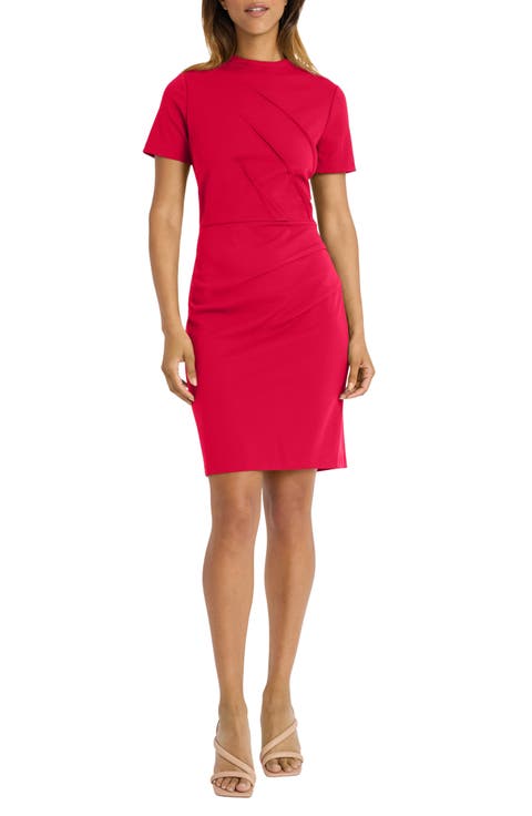 Mock Neck Short Sleeve Sheath Dress (Regular & Plus)