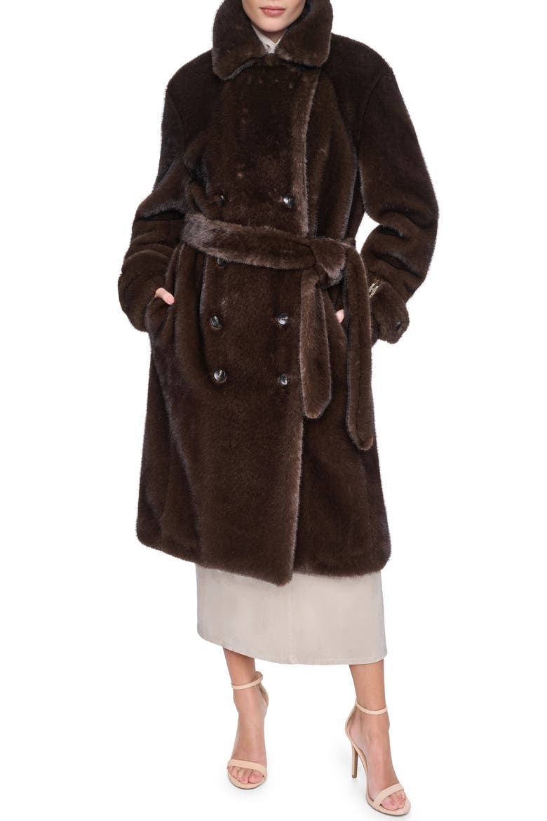 Belted Faux Fur Coat, Main, color, BROWN