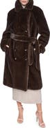 HALSTON Belted Faux Fur Coat