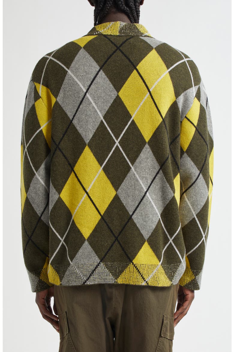 Argyle Jacquard Cashmere Cardigan, Alternate, color, OLIVE/ YELLOW