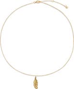 Monica Vinader Talisman 18k Gold Vermeil Feather Pendant Necklace