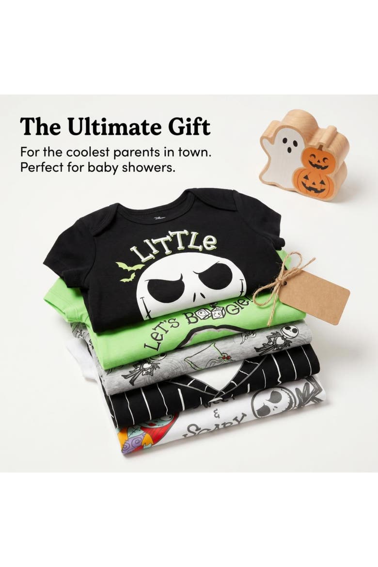 Nightmare Before Christmas 5-Pack Short Sleeve Bodysuits, Alternate, color, Black Grey Neon Green