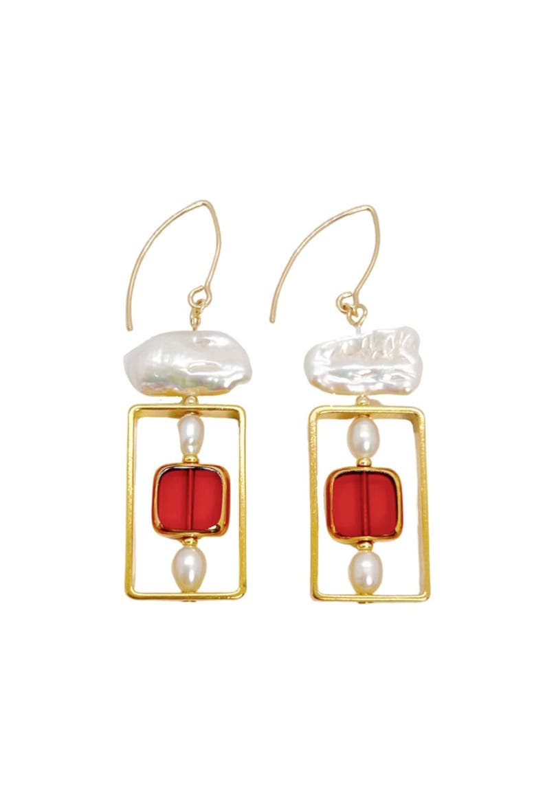 Art 2311E x Pearls Earrings, Main, color, Red, White