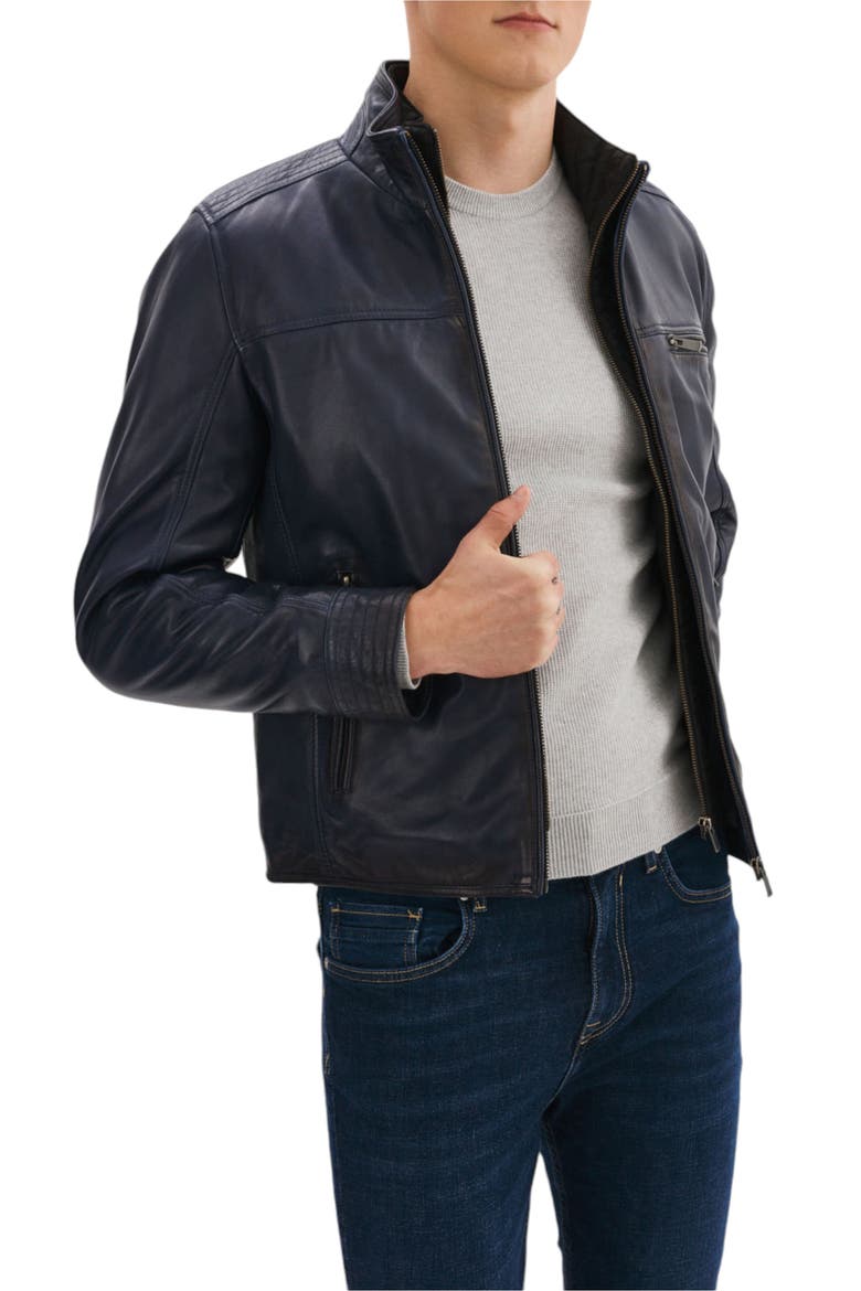 Lambskin Leather Jacket, Alternate, color, NAVY