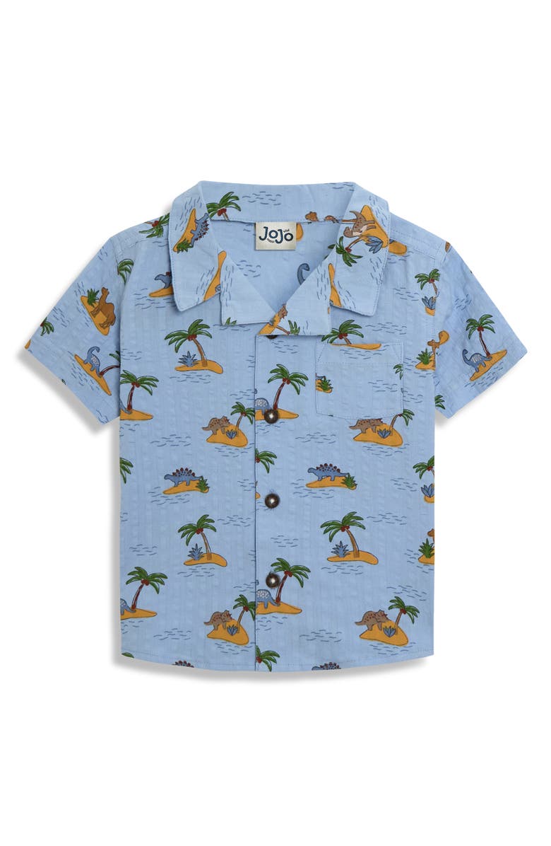 JOJO MAMAN BEBE Island Dino Camp Shirt & Shorts Set, Alternate, color, Blue