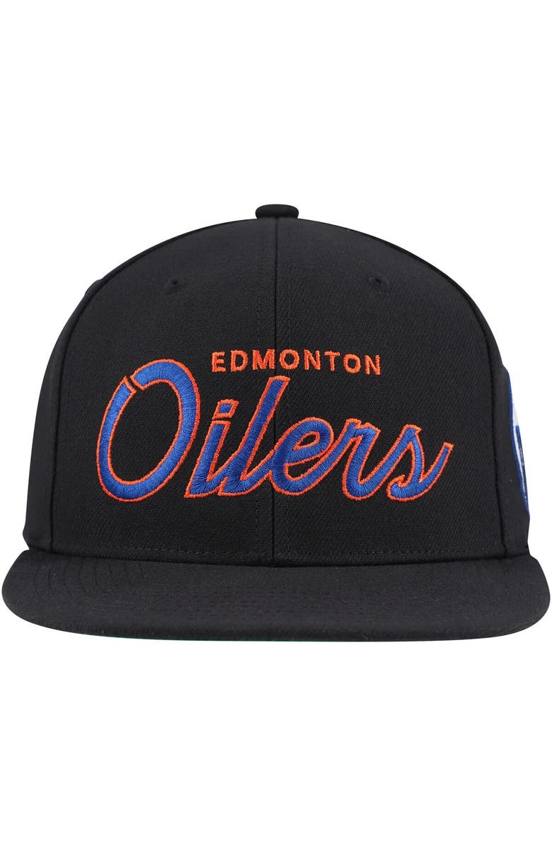 Mitchell & Ness Men's Mitchell & Ness Black Edmonton Oilers Core Team Script 2.0 Snapback Hat, Alternate, color, Black