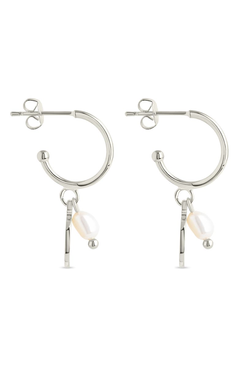 Sterling Forever Morgan Faux Pearl Hoop Earrings, Alternate, color, Silver