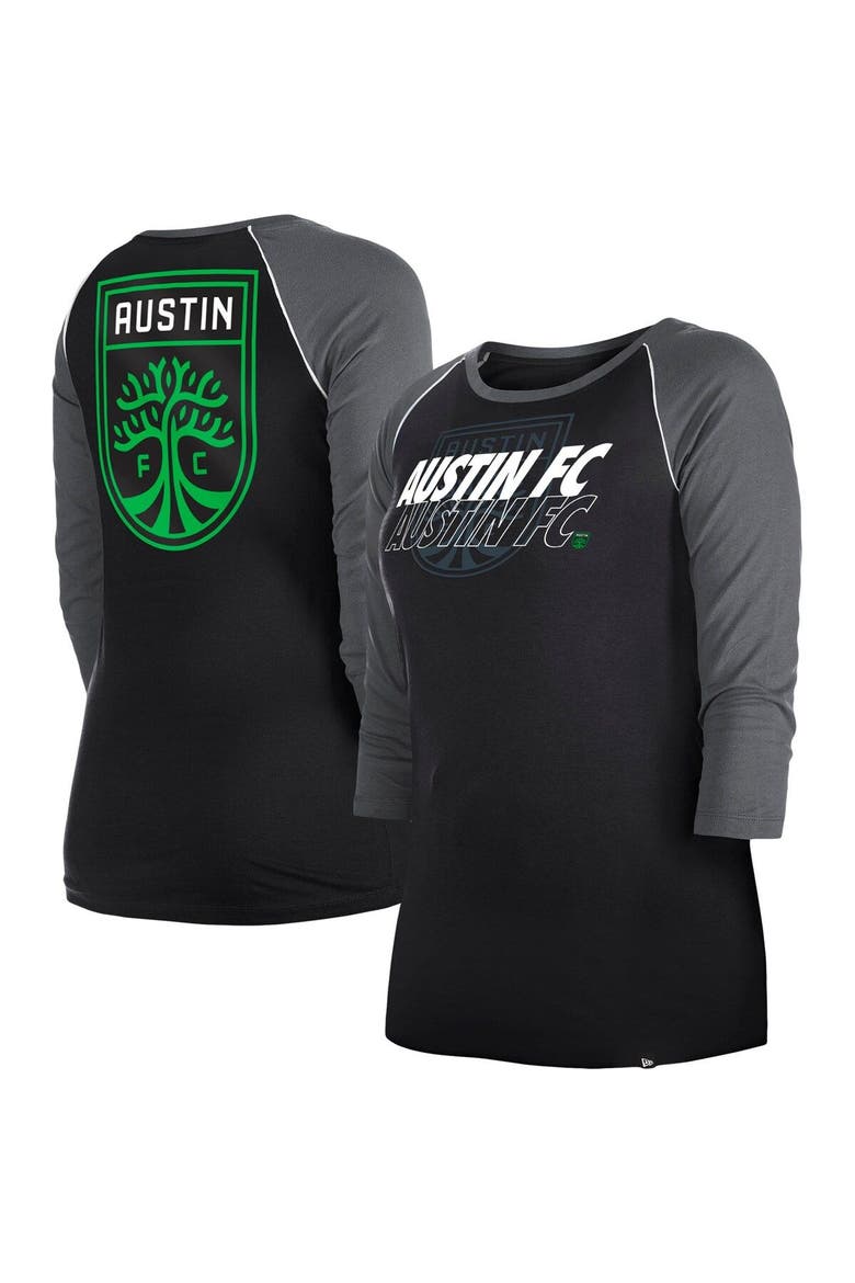 Women's New Era  Black Austin FC Athletic Raglan 3/4-Sleeve T-Shirt, Main, color, Black