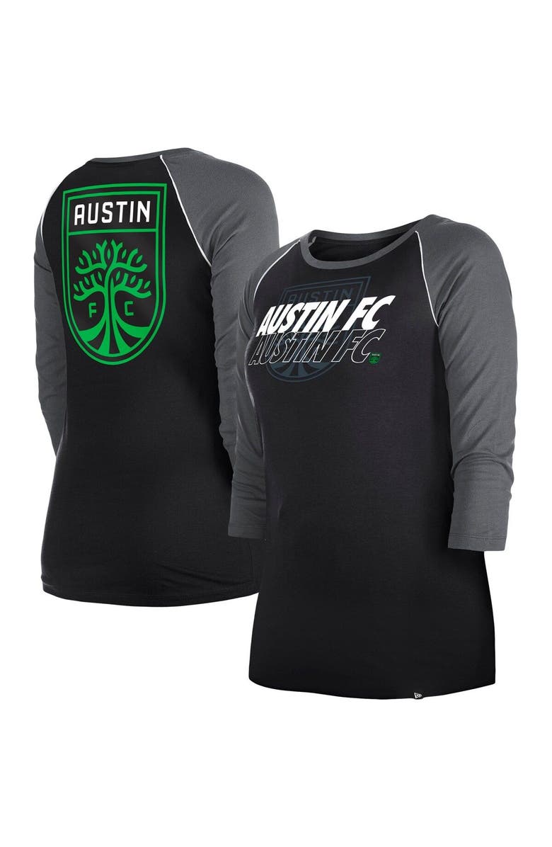 New Era Women's New Era  Black Austin FC Athletic Raglan 3/4-Sleeve T-Shirt, Main, color, Black