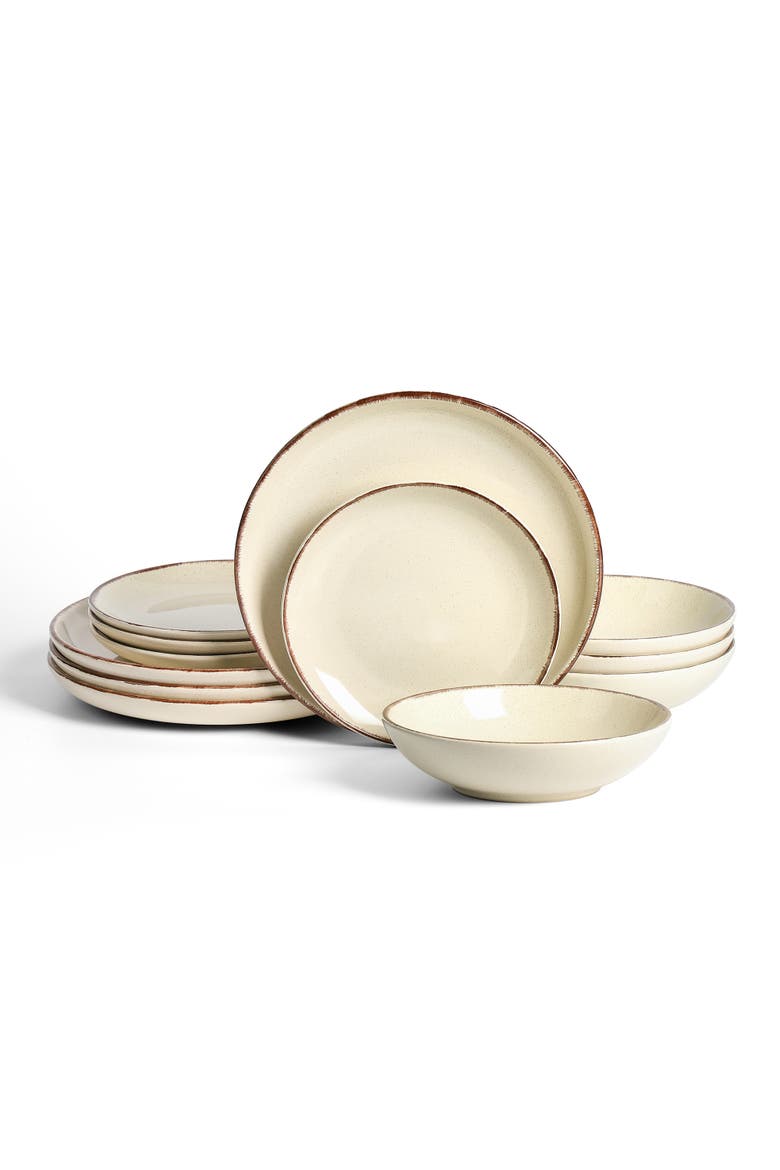 Heath Stoneware 12-Piece Dinnerware Set, Main, color, Coffee