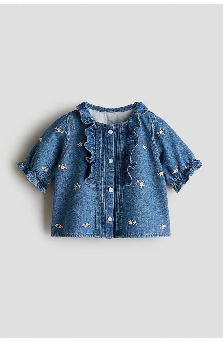 H&M Embroidery-detail Denim Blouse, Main, color, Denim Blue/Flowers