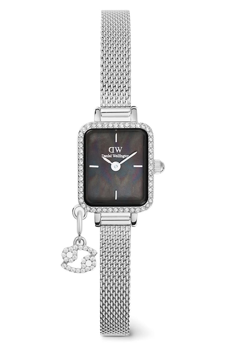 Daniel Wellington Quadro Mini Charm Mesh Strap Watch, 20mm, Main, color, Silver