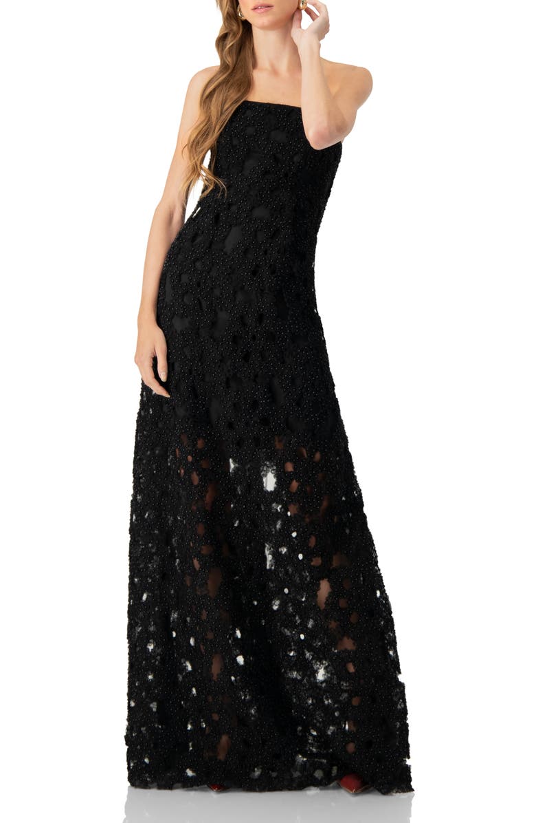 IVONNE Strapless Pearl Embellished Gown, Alternate, color, Black