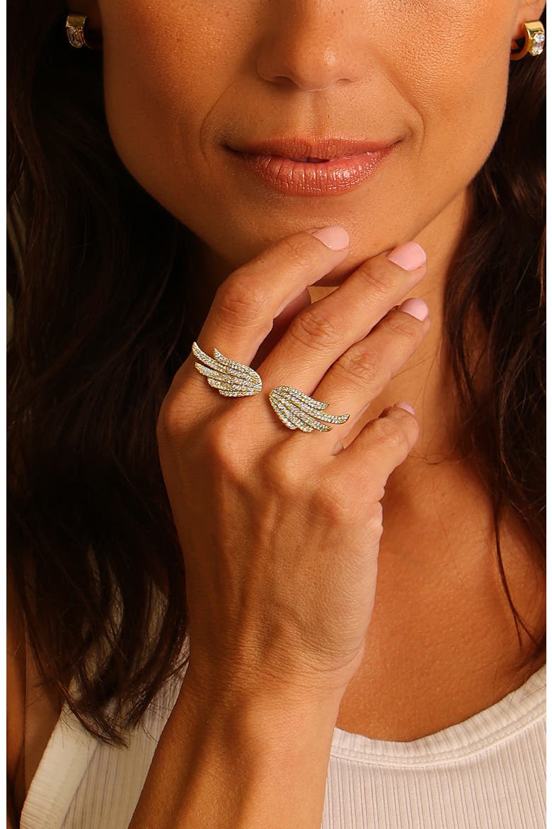 14K Diamond Angel Wing Ring, Alternate, color, Gold