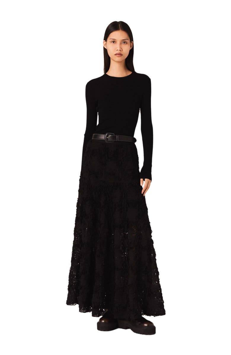 maje Long embroidered skirt, Main, color, Black