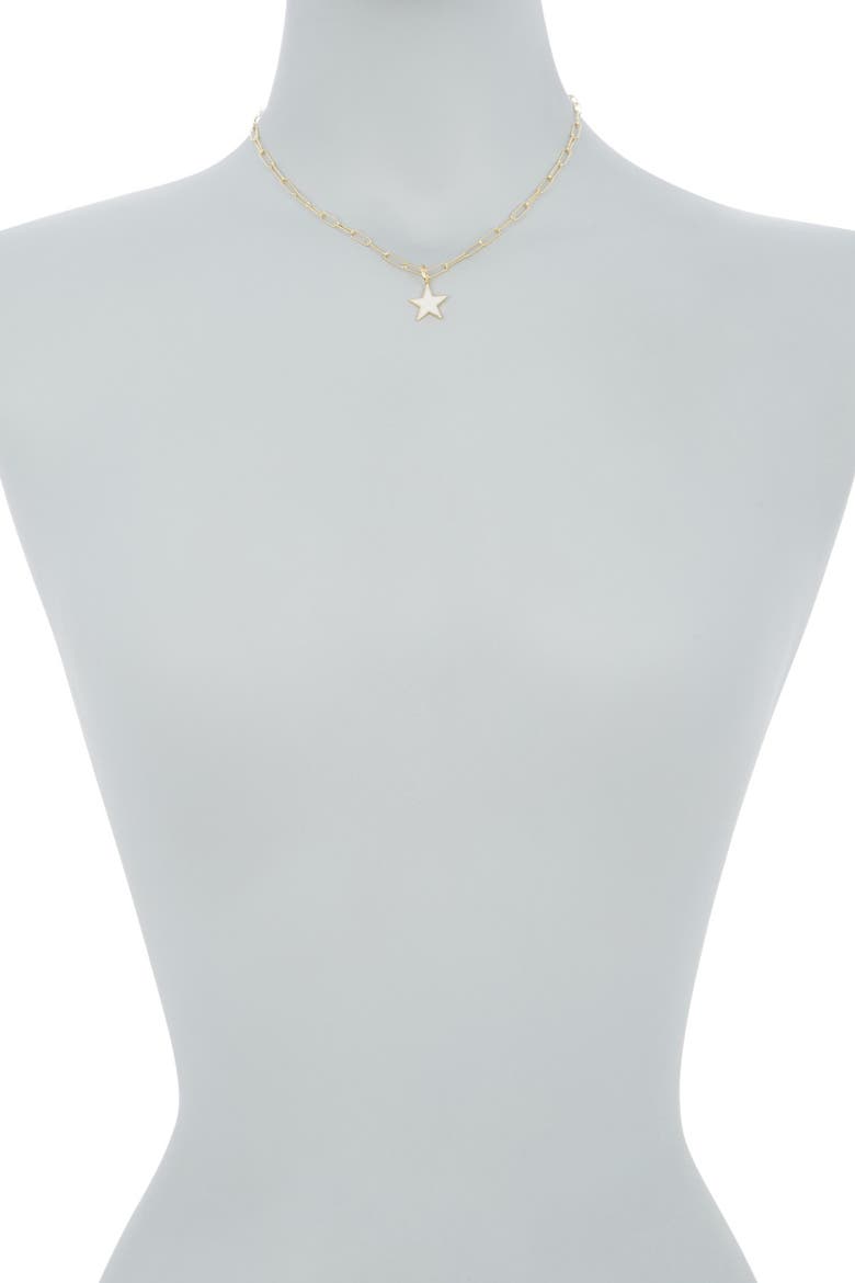 Water Resistant Enamel Star Pendant & Paperclip Chain Necklace, Alternate, color, WHITE