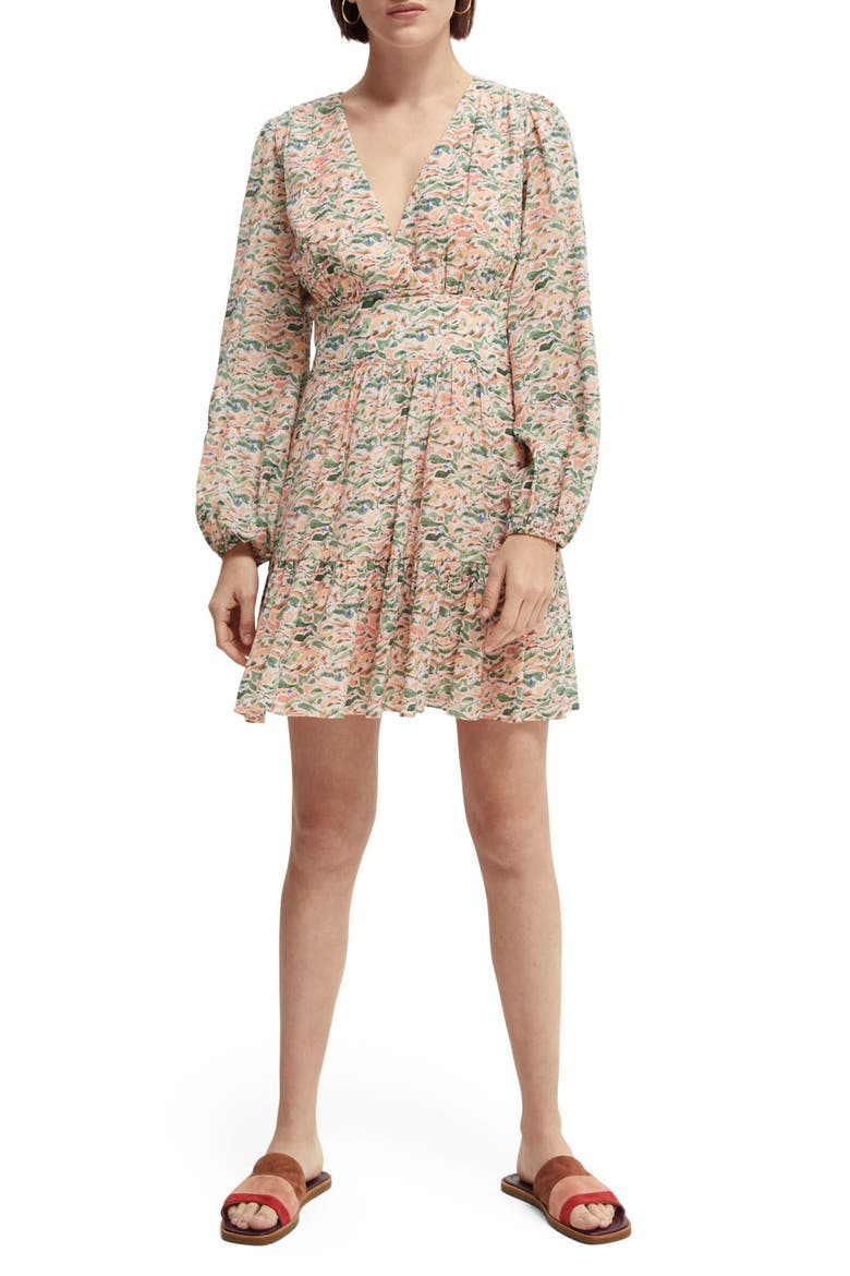 Abstract Print Long Sleeve Dress, Main, color, PINK COMBO