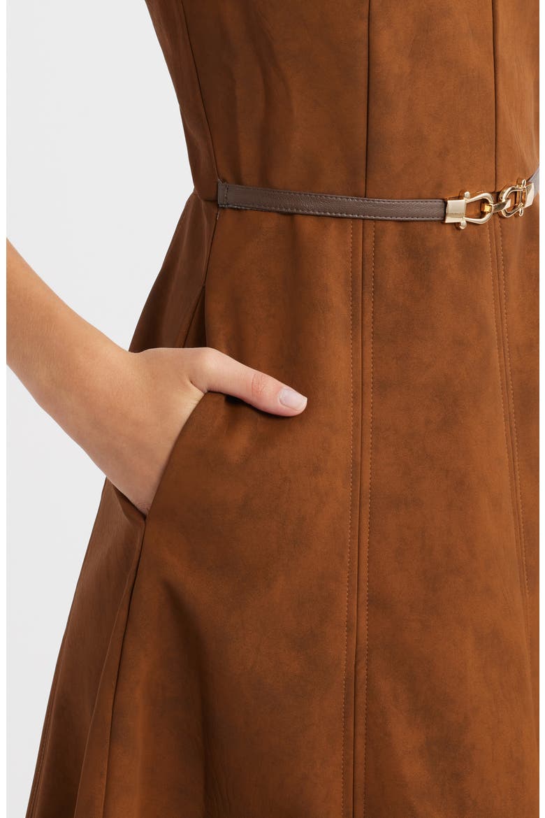 Eloise Faux Suede Midi Dress, Alternate, color, BROWN