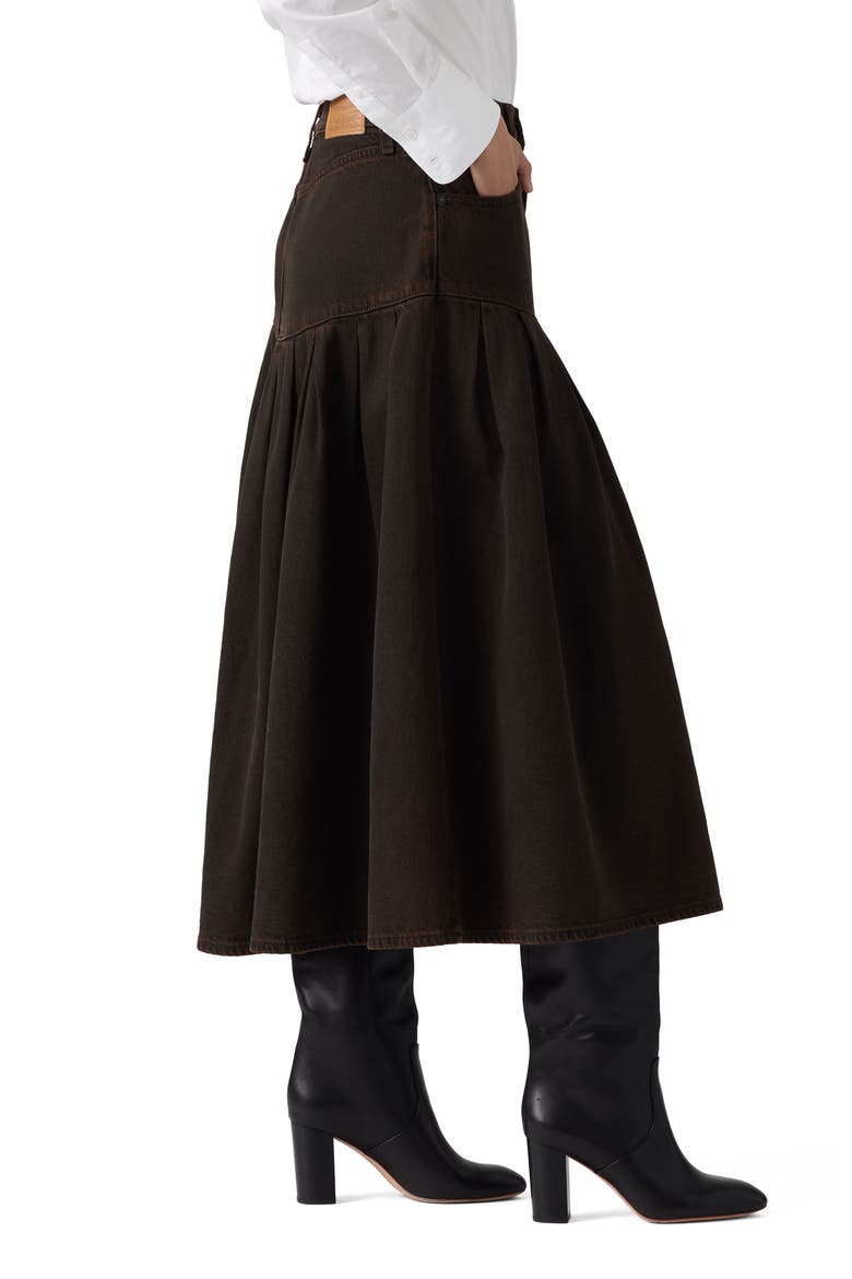 Yoked Pleated Denim Midi Skirt, Alternate, color, OVER A CUP SKIRT