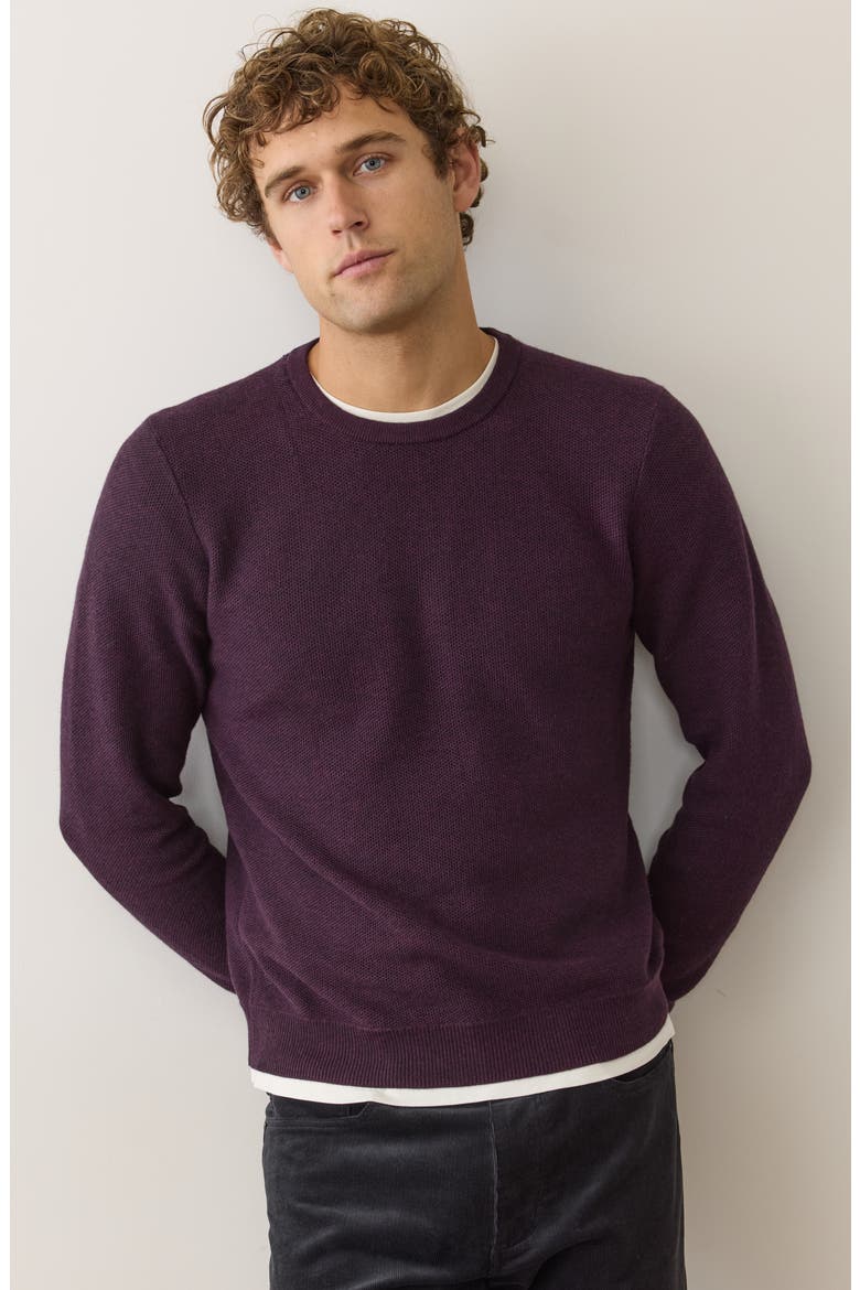 Textured Cotton Blend Crewneck Sweater, Alternate, color, SANGRIA