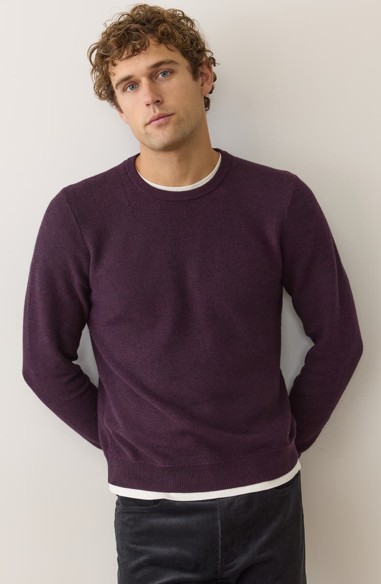 Marine Layer Textured Cotton Blend Crewneck Sweater, Alternate, color, Sangria