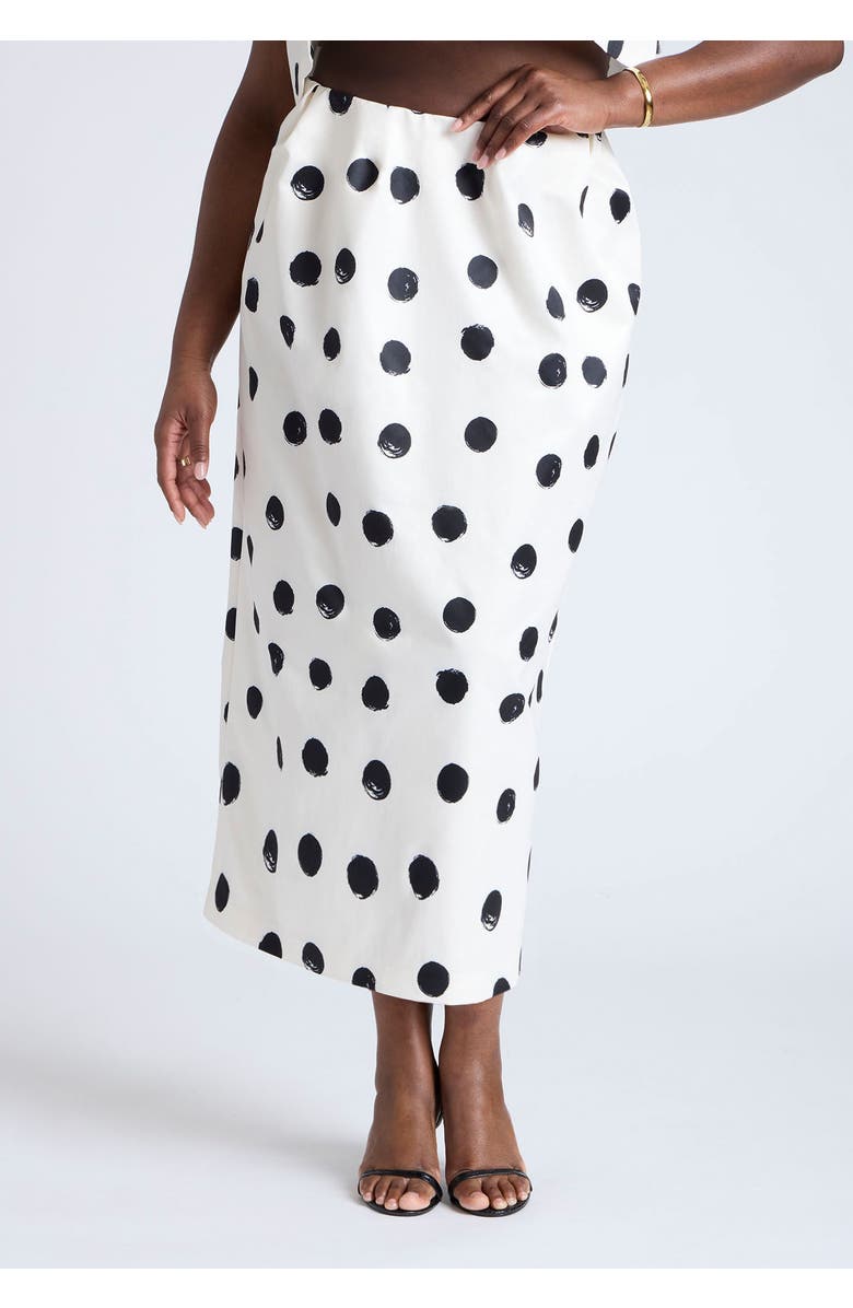 ELOQUII Printed Column Skirt, Alternate, color, Paint Dot