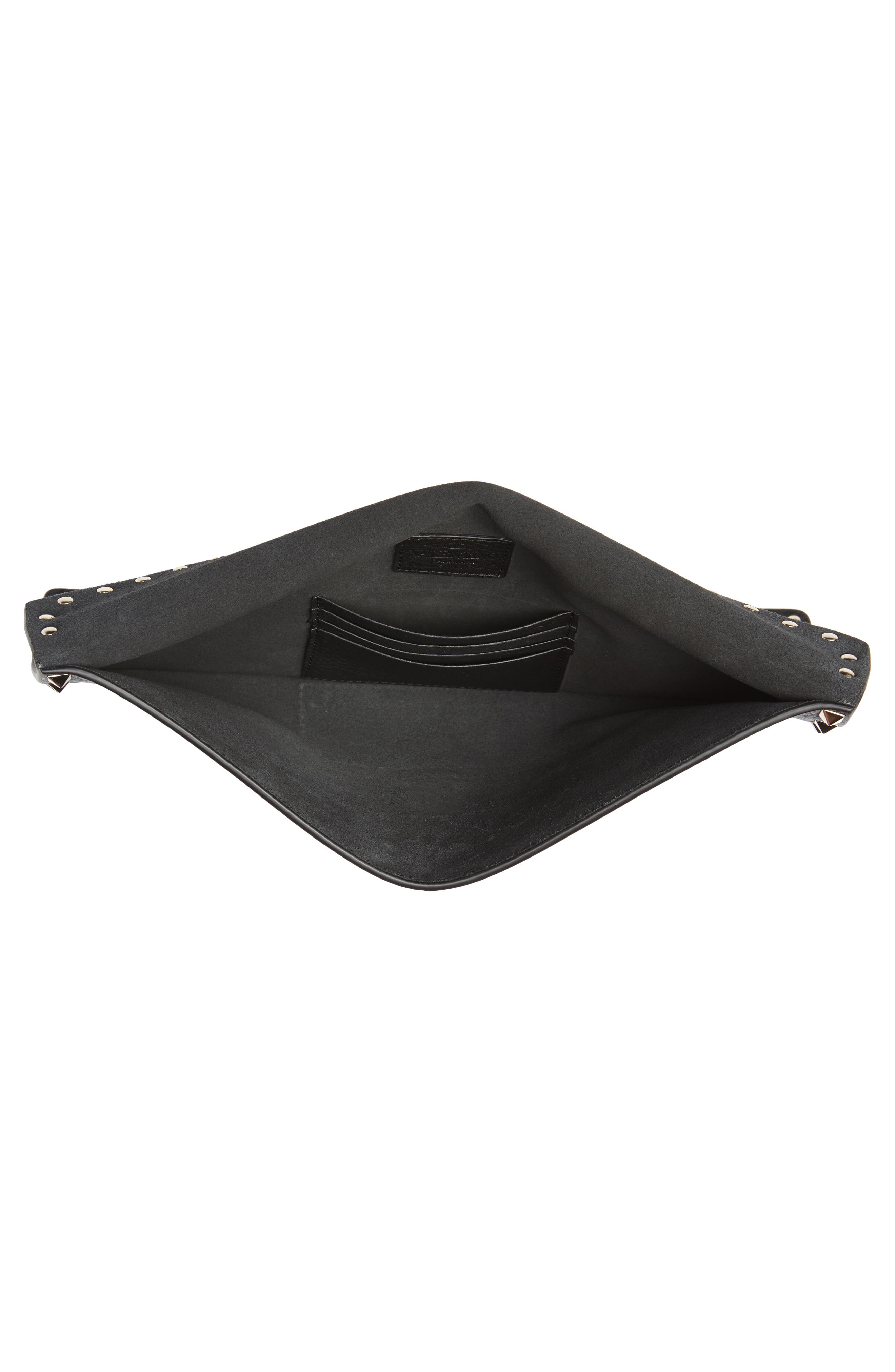 Valentino Garavani Large Rockstud Calfskin Leather Pouch, Alternate, color, 