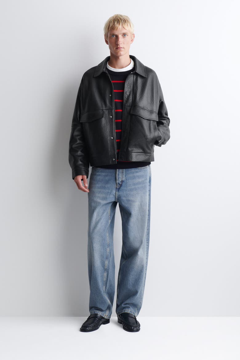 Relaxed Jersey Interlock Long-sleeved T-shirt, Alternate, color, NAVY / RED / STRIPED
