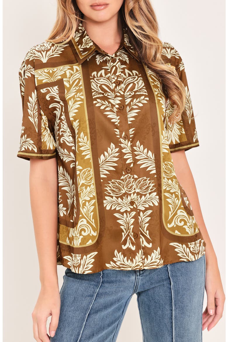 Button-Down Woven Top, Main, color, CAMEL