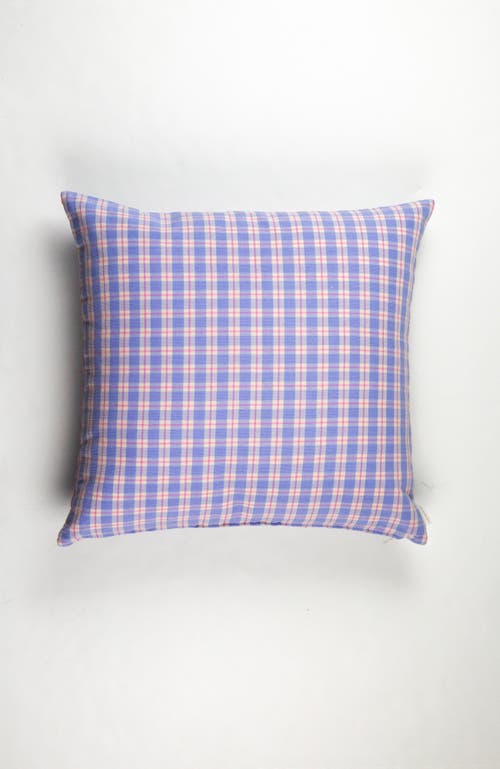 Archive New York Handwoven Classic Gingham Square Cotton Throw Pillow In Blue
