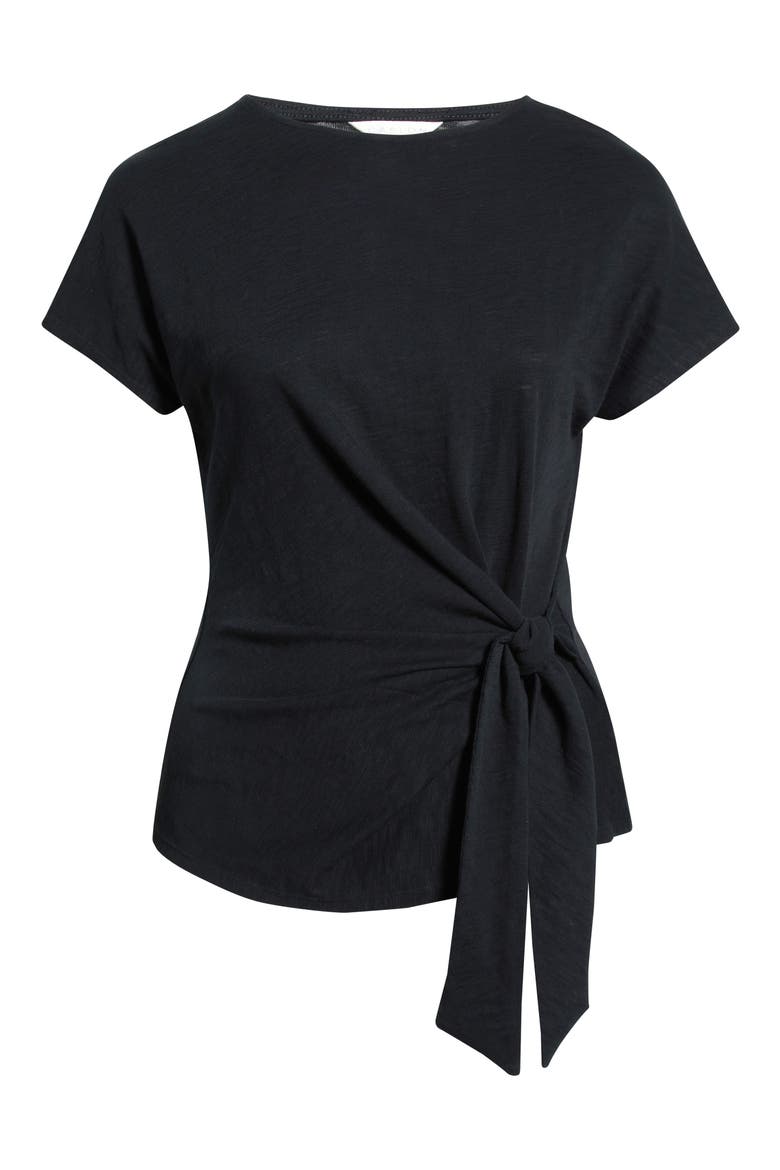 Drop Shoulder Tie Front Top, Alternate, color, BLACK